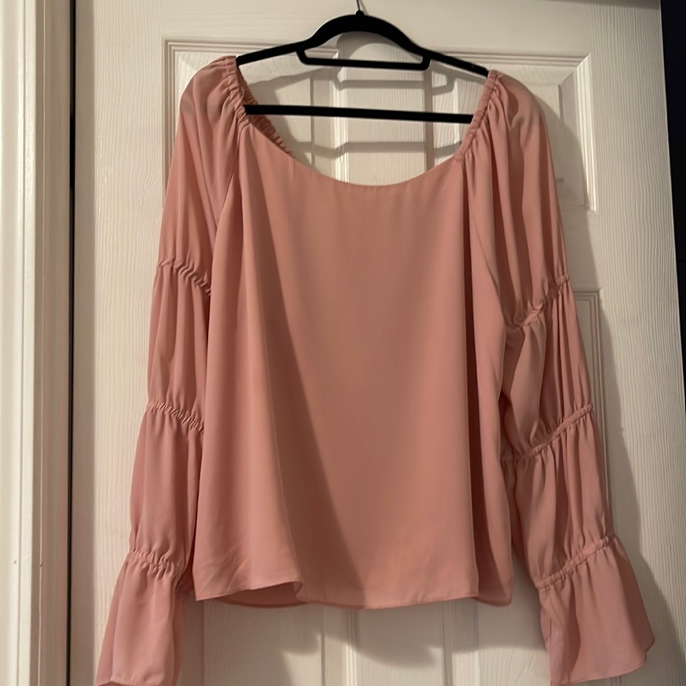 Cece Dusty Rose on/off shoulder blouse with ruffled sleeves size XL